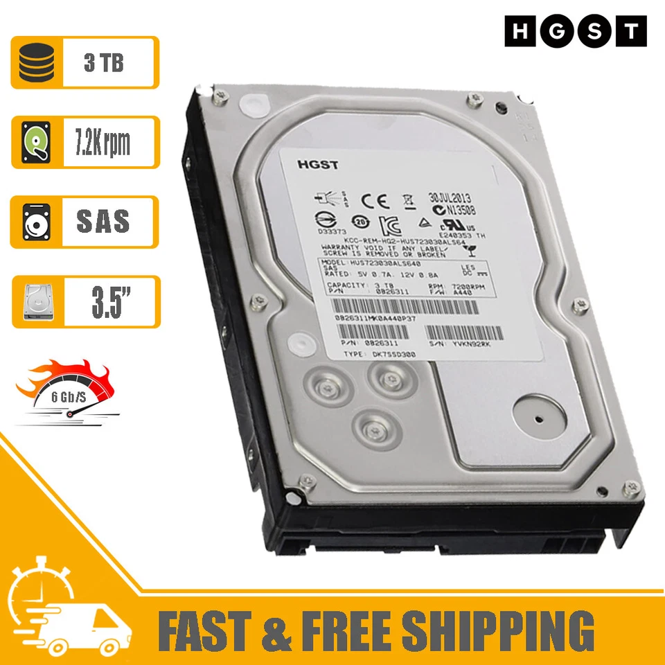 Hitachi (SAS) HGST 3.5" Internal Hard Drive 3TB 7200rpm 0B26311 HUS723030ALS640 - Image 1 of 4