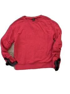 Halogen Womens Sz Xxs Pullover Sweatshirt Scrunched Sleeve Velvet Ribbon Pink - Picture 1 of 5