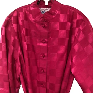 Vintage Catherine Ogust Womens XS Asian Midi Dress Pink Check 3/4 Penthouse - Picture 1 of 10