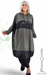 LAGENLOOK Shirt Pullover Ballon-Kleid oliv schwarz 44 46 48 50 52 54 56 XL-XXL - Bild 1 von 11