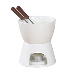 Pure White Porcelain Chocolate Fondue Set 10 Oz - Picture 1 of 5