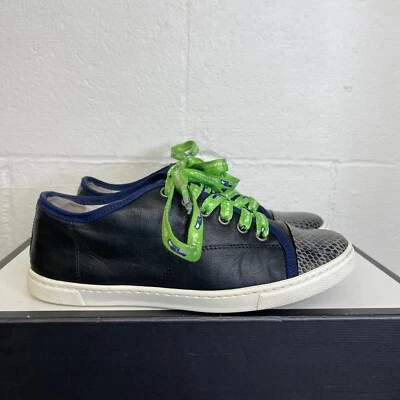 Lanvin Paris Cap Toe Navy Blue Leather Sneaker Lace Up Women's Size 37 EU/7 US - Image 1 of 4