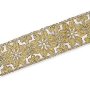 2.5" Floral Swirl Metallic Corded Embroidered Lace Trim – Decorative Sewing Trim - Picture 1 of 3