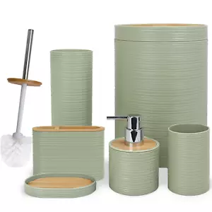 6 Pcs Bamboo Bathroom Accessories Sets Irregular Stripe Design Complete Set Bath - Picture 1 of 12
