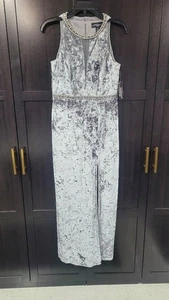 Vestido de cóctel R&M Richards para mujer de terciopelo hielo talla 6 pequeño nuevo con etiquetas plateado aplastado - Imagen 1 de 7