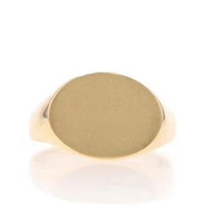 Yellow Gold East-West Oval Signet Men's Ring - 10k Engravable - Picture 1 of 9