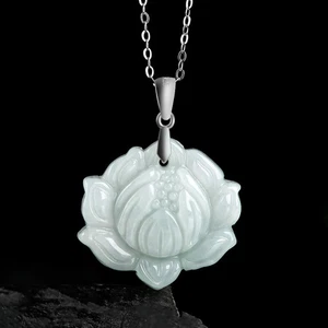 Collar Colgante Loto Jadeíta Myanmar Plata 925 Diseñador Jade Birmano - Imagen 1 de 6