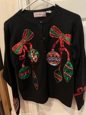 Suéter Vintage Westbound Navidad PM Lana de Cordero Angora Lentejuelas Cuentas Vacaciones Foto 1 de 3