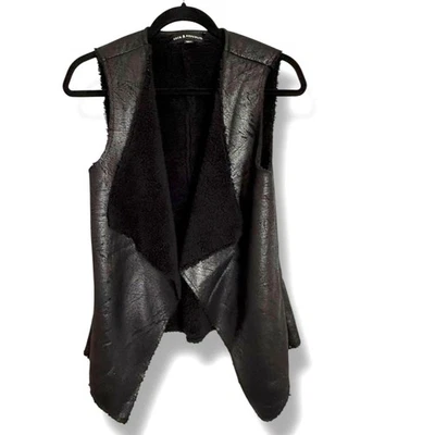 Rock & Republic Black Faux Leather Vest Open Front Sherpa Lined Women's Size XS - Image 1 of 4