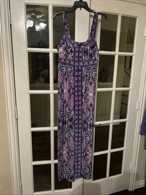 Maxi Vestido Apt.9 Púrpura Estampado Paisley Cintura Imperio Talla M Foto 1 de 2