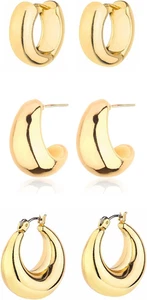 Gold Grobe Creolen Set für Damen, 14K Vergoldet Gedreht Huggie Creolen Ohr - Bild 1 von 12