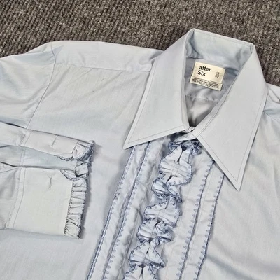 Vintage After Six Tuxedo Shirt Men 16 32 Light Blue Ruffle French Cuff Disco 70s - Image 1 of 4