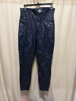 Leggings femininas de couro sintético Spanx tamanho grande azul modelagem cintura alta - Imagem 1 de 4