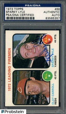 Auténtico auto firmado por Sparky Lyle 1973 Topps #68 Yankees PSA/DNA Foto 1 de 2