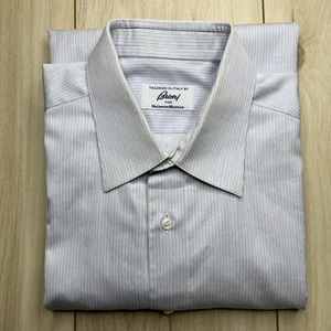 Brioni Neiman Marcus French Cuff Button Up Dress Shirt White Striped Mens Large - Picture 1 of 16