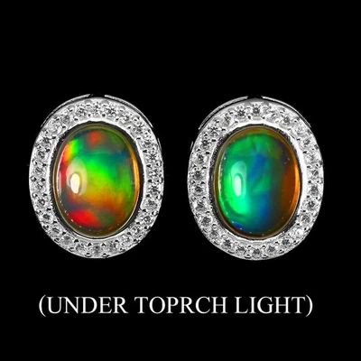 925 Sterling Silver Earrings Oval Fire Opal 8x6mm Simulated Cz Gemstone Jewelry - Image 1 of 4