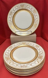 VTG ROSENTHAL-CONTINENTAL 6 10" DINNER PLATES 3029 "AIDA" GOLD ENCRUSTED SCROLLS - Picture 1 of 23