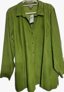 Camicetta tunica J. Jill verde velluto a coste bottoni davanti manica lunga top Wmns XL NUOVA CON ETICHETTE - Foto 1 di 11