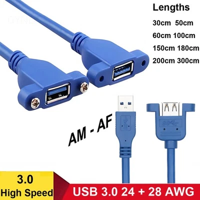 USB 3.0 Type A Male to Female Screw Panel Mount Extension Cable Cord 0.3m to 3m - Image 1 of 4