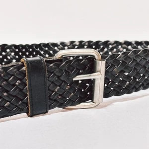 COUNTRY ROAD Black Belt Woven Plaited Leather Medium M Silver Tone Buckle (t..) - Picture 1 of 9