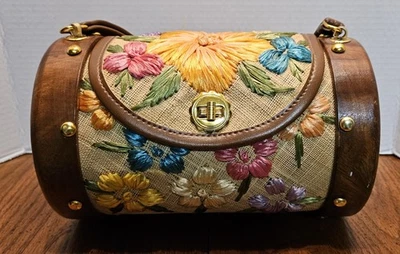 Bolsa de mão vintage l 50s 60s férias tropicais ráfia palha floral tiki pinup - Imagem 1 de 4