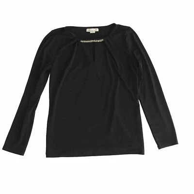 Blusa Liz Claiborne Mujer Talla M Negra Cuello Cerradura con Cuentas Manga Larga Elegante Foto 1 de 4