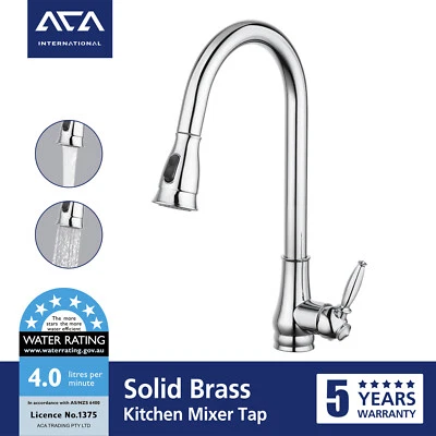 ACA Brass Pull Out Kitchen Sink Laundry Retro Mixer Tap Swivel Spout Faucet - image 1 of 4