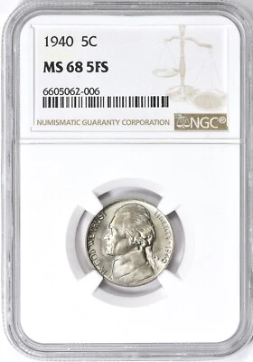 1940 5C Jefferson Nickel NGC MS-68 5 FS ~ Top Pop ~ $4,150 Value! - Image 1 of 3
