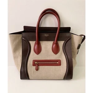 💅Authentic CELINE Luggage Handbag Canvas and Leather  Neutral Cream Colors - Picture 1 of 12