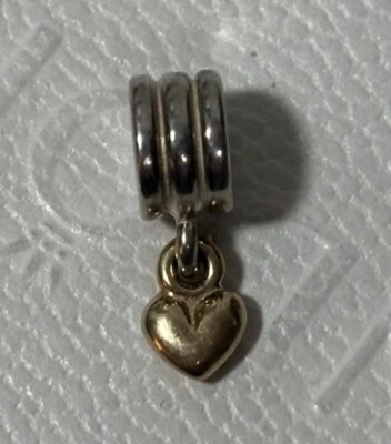 Подлинный Pandora серебро 14KT золото сердце подвеской подвеска снят с производства - Изображение 1 из 3