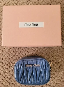 AUTÉNTICO MIU MIU METALASSE NAPA CREMALLERA CUERO MONEDERO CARTERA CAJA USADO - Imagen 1 de 15