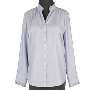 Chicos NEW $90 Sz 1 Blue Ruffle Trim Dot DoNo Iron 100% Cotton Shirt Top - Picture 1 of 9