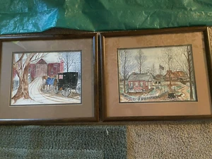 James G Friend Paar Amish Original Aquarelle 1990 gerahmt matt Volkskunst - Bild 1 von 13