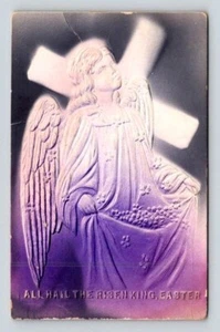 All Hail The Risen King Easter - Airbrush Embossed Postcard 1910 - Picture 1 of 2