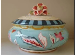 FITZ & FLOYD DAPPER RABBITS LIDDED BOWL CENTERPIECE NIB, RETIRED - Picture 1 of 5