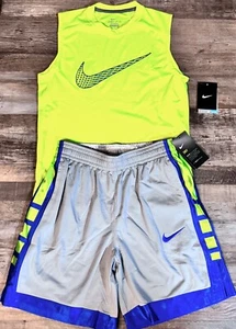 NWT Nike Boys YMD Neon Yellow/Gray/Royal Blue ELITE Shorts Set Medium (Shorts +) - Picture 1 of 5
