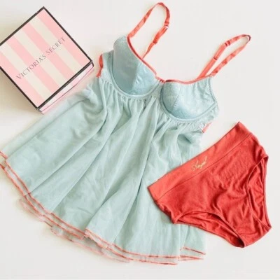 36D GRANDE Victoria’s Secret Vintage Babydoll Lencería Conjunto Hiphugger Bragas Foto 1 de 4