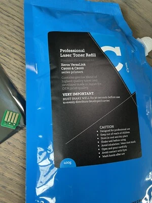 400g Cyan High Capacity Toner Refill for Xerox VersaLink C9000 - Plus Reset Chip - Image 1 of 3