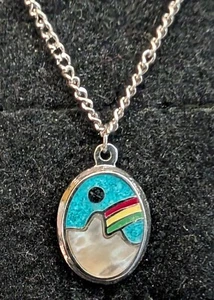 Vintage Nickle Silver Necklace Rainbow Mountain Resin Filled Multicolor - Picture 1 of 1