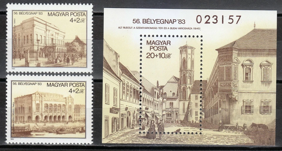 Hungary 1983 MNH Mi 3632-3633+Block 166 Sc B330-B332 Budapest Architecture ** - Image 1 of 1