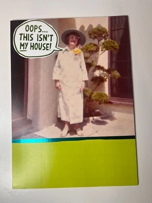 Recycled Paper Old Lady & Green Strip on Bottom Happy Birthday Wishes Card - Image 1 of 4