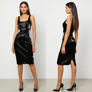 NWT BCBG MAXAZRIA Liquid Faux Leather Bodycon Dress Black Sexy Sz 0 $298 - Picture 1 of 14