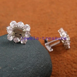 Natural Green Amethyst & CZ Gemstones 925 sterling silver Cufflinks for Men #234 - Picture 1 of 3