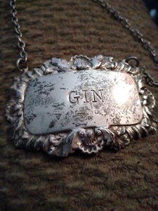 Vintage Gin Dekanter Hängeetikett gestempelt Sterlingsilber SCHÖN! Antik - Bild 1 von 10