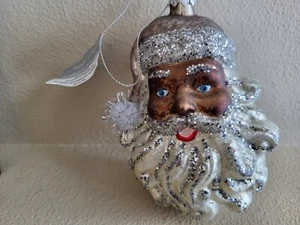 Weihnachtsmann Kopf Glitzer Afroamerikanisch Weihnachten Glas Hängeschmuck Nordpol - Bild 1 von 3