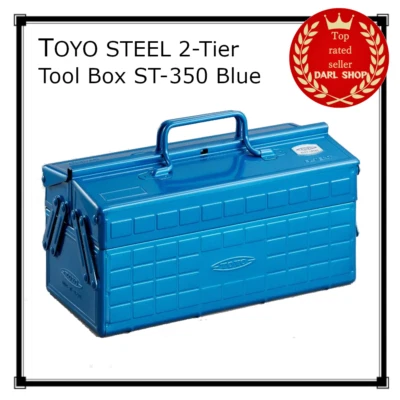 TOYO STEEL 2-Tier Tool Box ST-350 Blue Openable door Storage Case FedEx CBP - Image 1 of 4