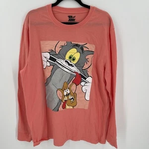 Tom and Jerry Cartoon Graphic Long Sleeve Top Mens Size XL Pink NWT - Picture 1 of 4