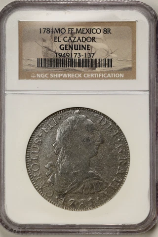 Mexico 1781-Mo FF 8 Reales "El Cazador" 1784 Shipwreck Genuine NGC 1949173-137 Cover