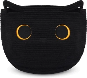Cute Black Cat Round Basket - Cotton Rope Baskets Large Baby Laundry - Picture 1 of 5