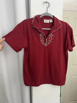 VTG Classic Elements Collection Women Top Petite Small PS Red Floral Blouse - Image 1 of 4